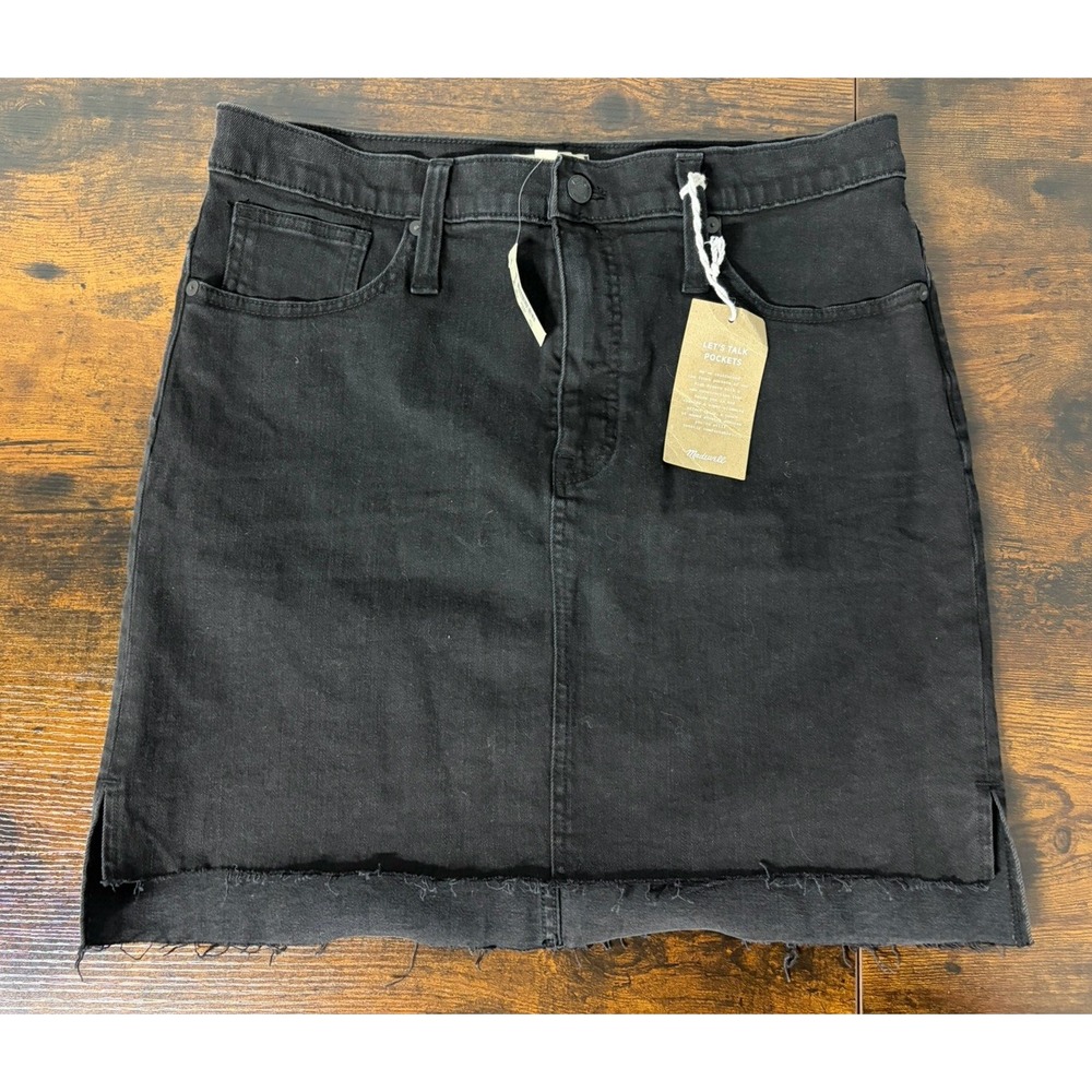Madewell Size 30 Stretch Denim Straight Mini Skirt Black Lunar Wash Step-Hem NWT